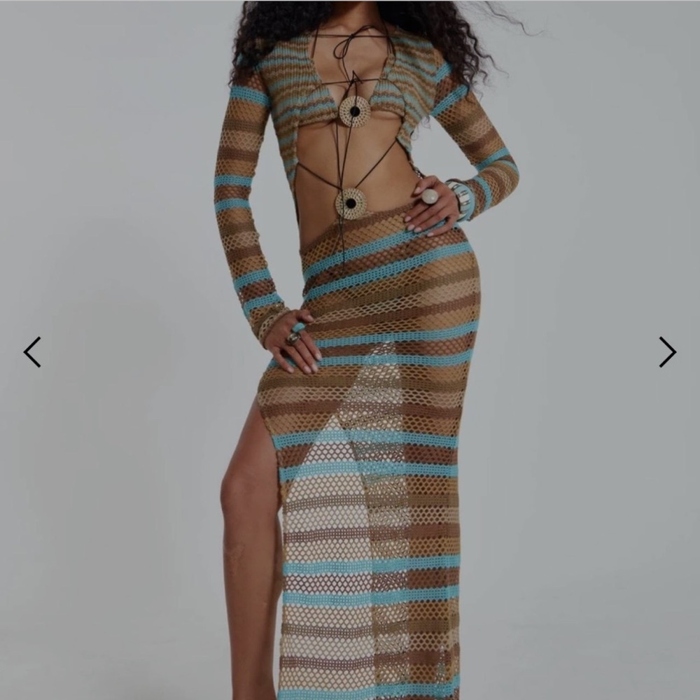 Jaded London Maxi Skirt - Blue and Brown